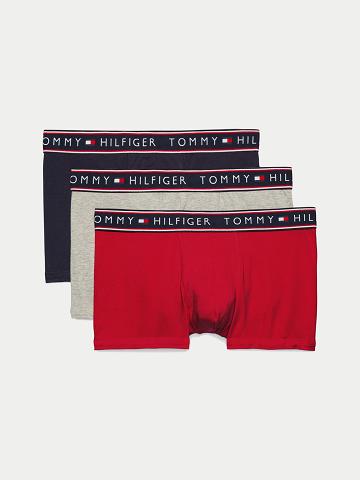 Férfi Tommy Hilfiger Pamut stretch trunk 3pk Trunks Piros Sötétkék Szürke | HU 1294LIS